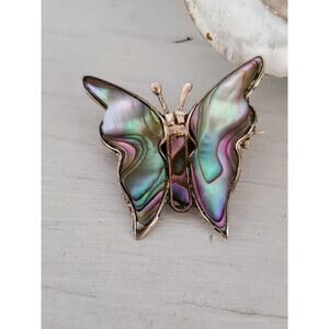 Vintage Sterling Silver Mother of Pearl Butterfly Pin